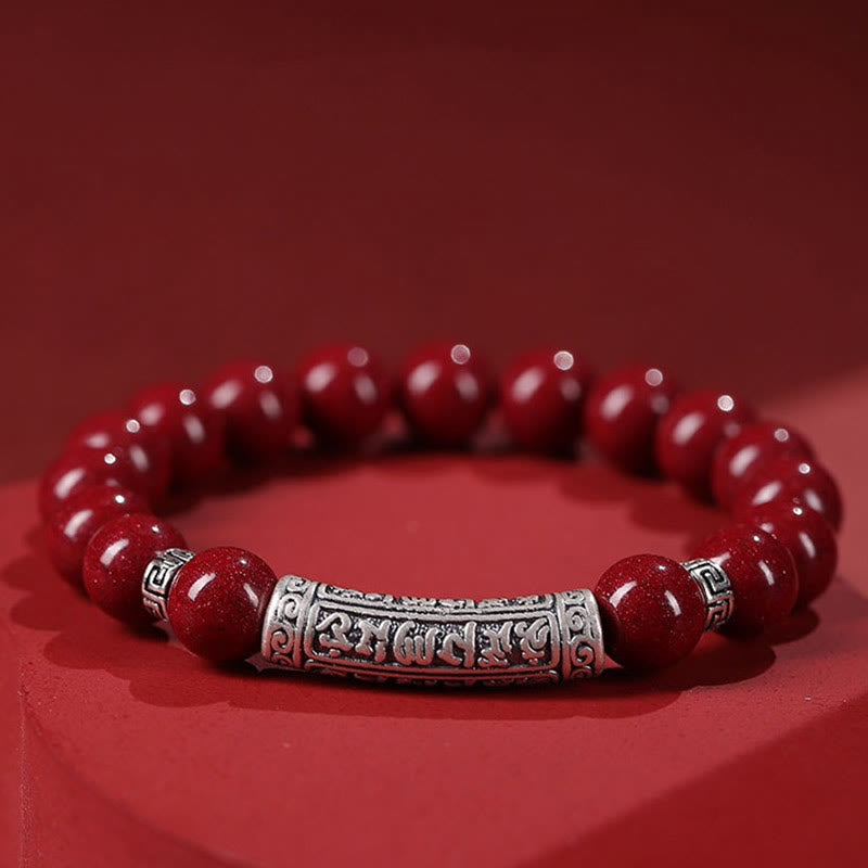 Fortune Jewel Cinnabar 999 Sterling Silver Six True Words Blessing Bracelet