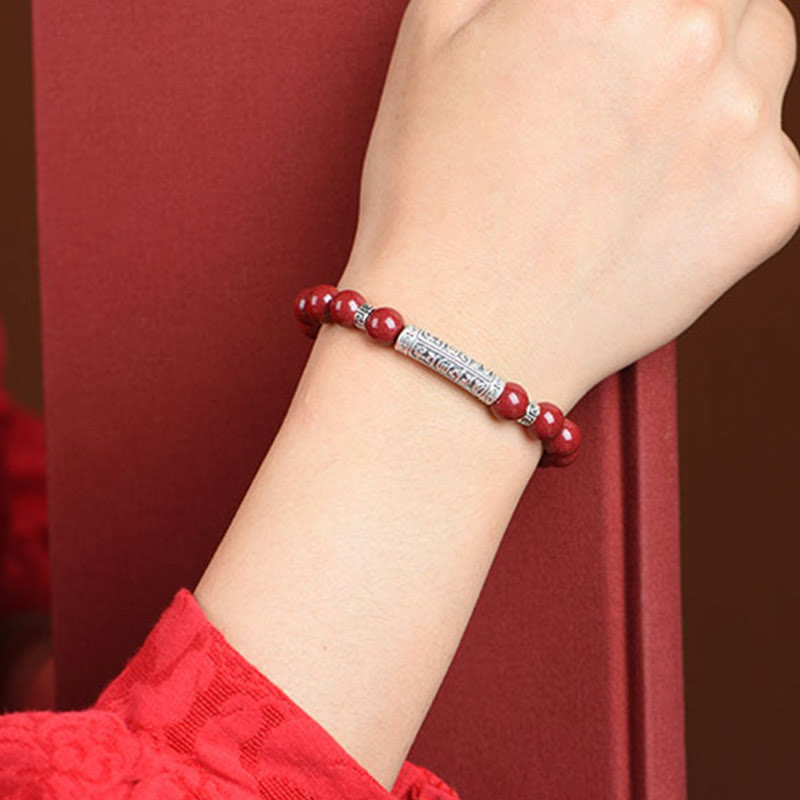 Fortune Jewel Cinnabar 999 Sterling Silver Six True Words Blessing Bracelet