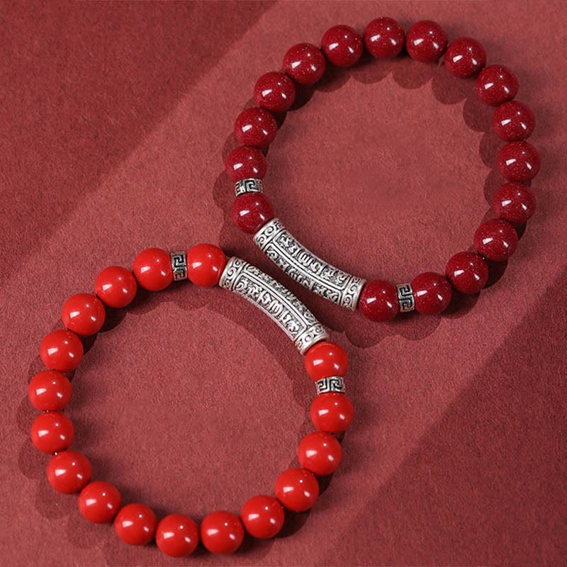 Fortune Jewel Cinnabar 999 Sterling Silver Six True Words Blessing Bracelet