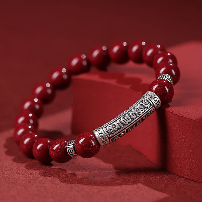 Fortune Jewel Cinnabar 999 Sterling Silver Six True Words Blessing Bracelet