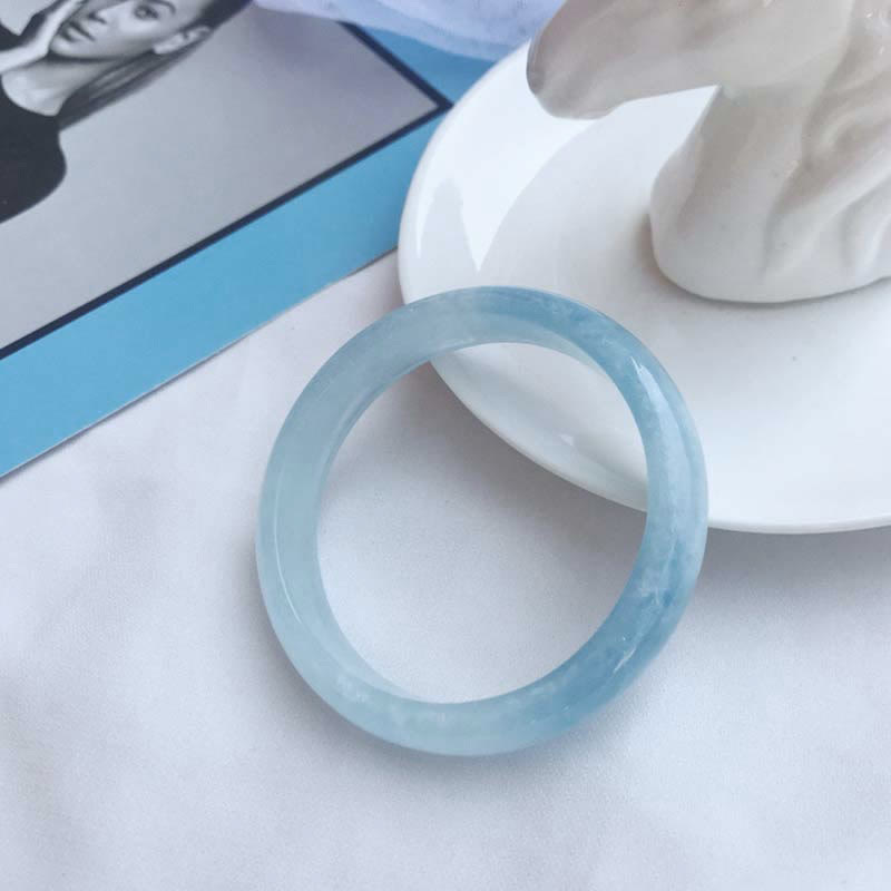 Fortune Jewel Natural Aquamarine Blessing Bangle Bracelet