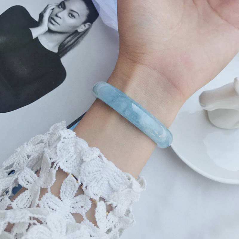 Fortune Jewel Natural Aquamarine Blessing Bangle Bracelet