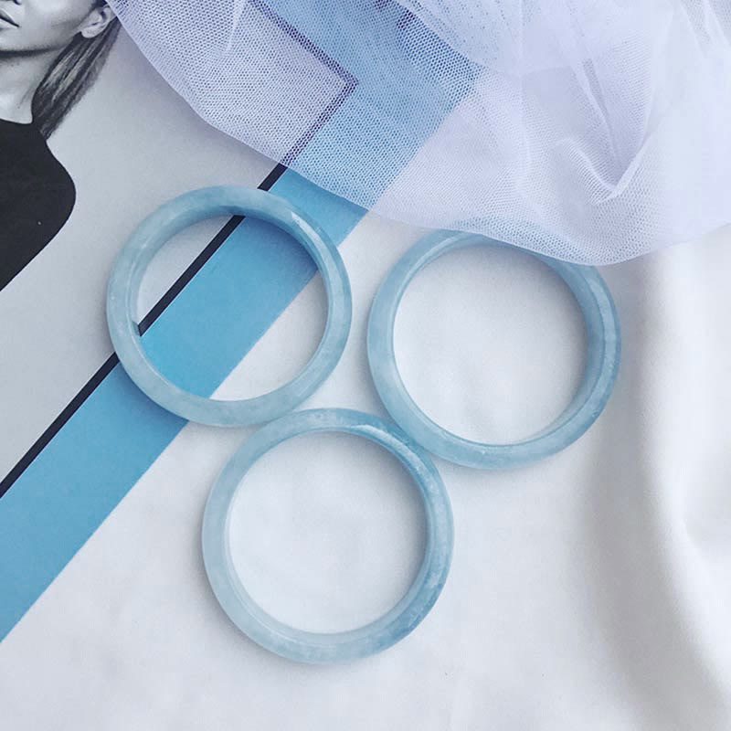 Fortune Jewel Natural Aquamarine Blessing Bangle Bracelet