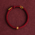 Fortune Jewel 999 Gold Triple Ring Design Handmade Connection Braided Rope Bracelet