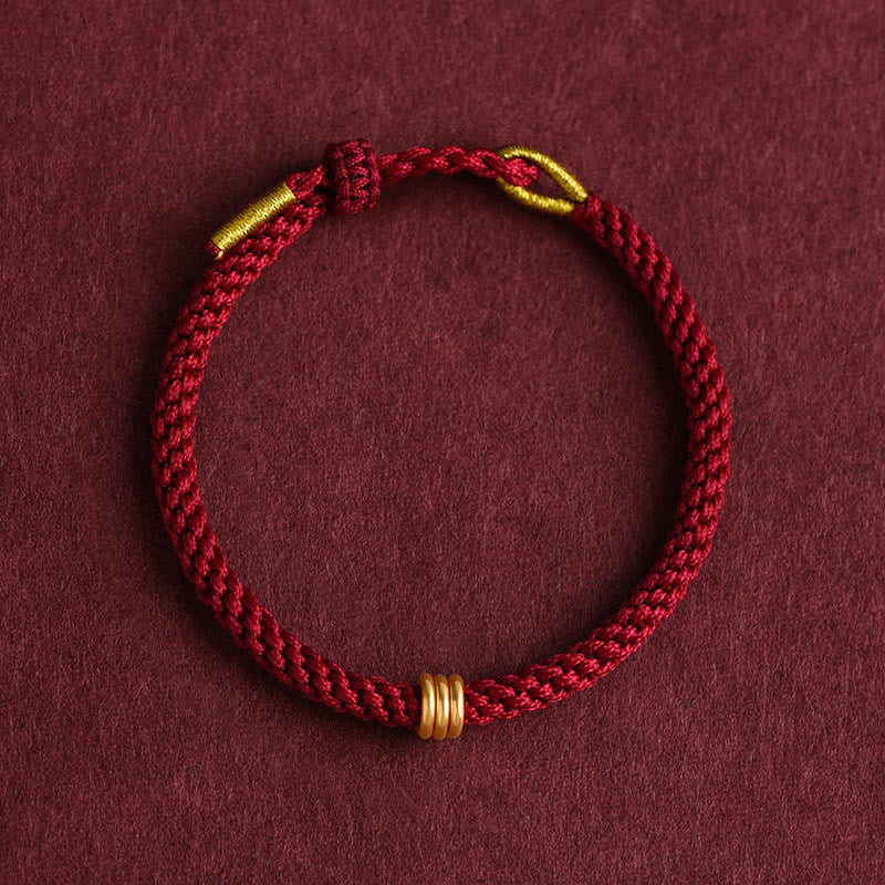 Fortune Jewel 999 Gold Triple Ring Design Handmade Connection Braided Rope Bracelet