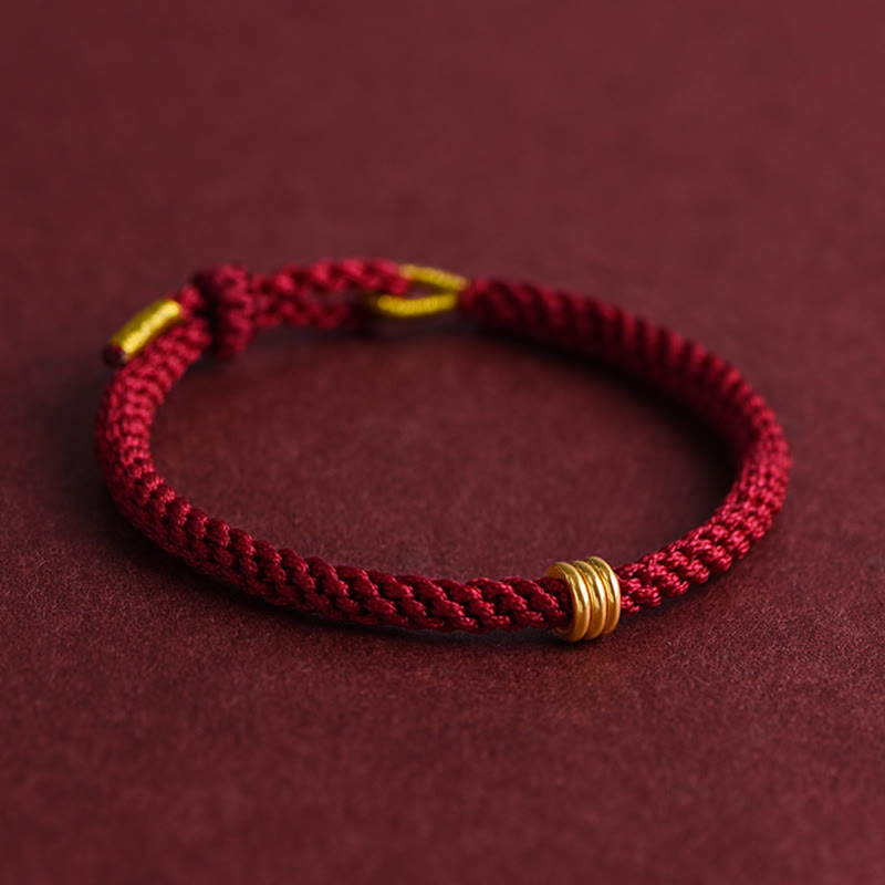 Fortune Jewel 999 Gold Triple Ring Design Handmade Connection Braided Rope Bracelet