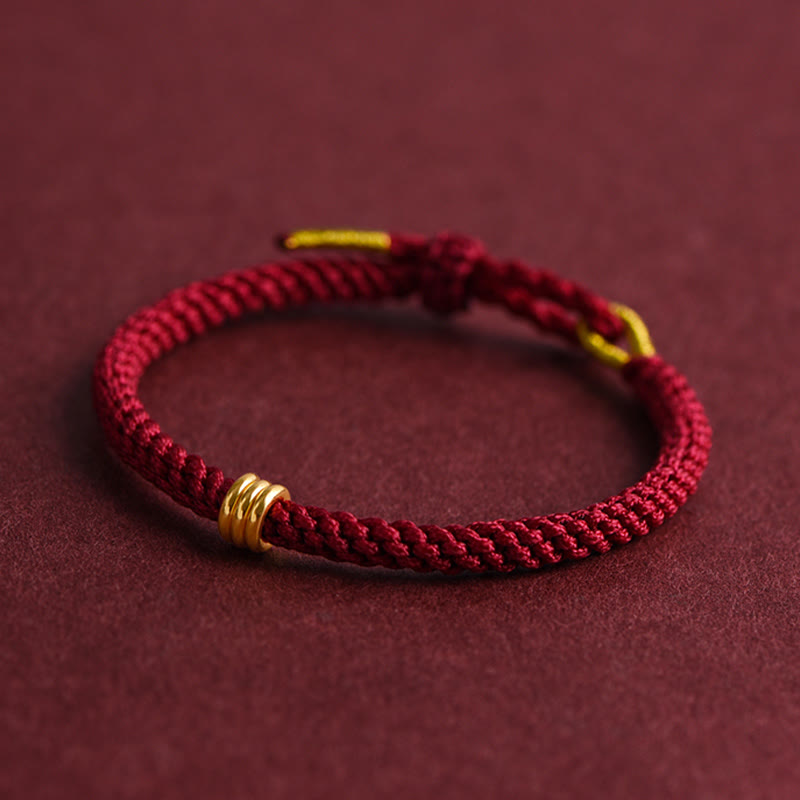 Fortune Jewel 999 Gold Triple Ring Design Handmade Connection Braided Rope Bracelet