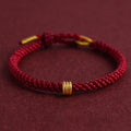 Fortune Jewel 999 Gold Triple Ring Design Handmade Connection Braided Rope Bracelet