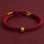 Fortune Jewel 999 Gold Triple Ring Design Handmade Connection Braided Rope Bracelet