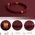 Fortune Jewel 999 Gold Triple Ring Design Handmade Connection Braided Rope Bracelet