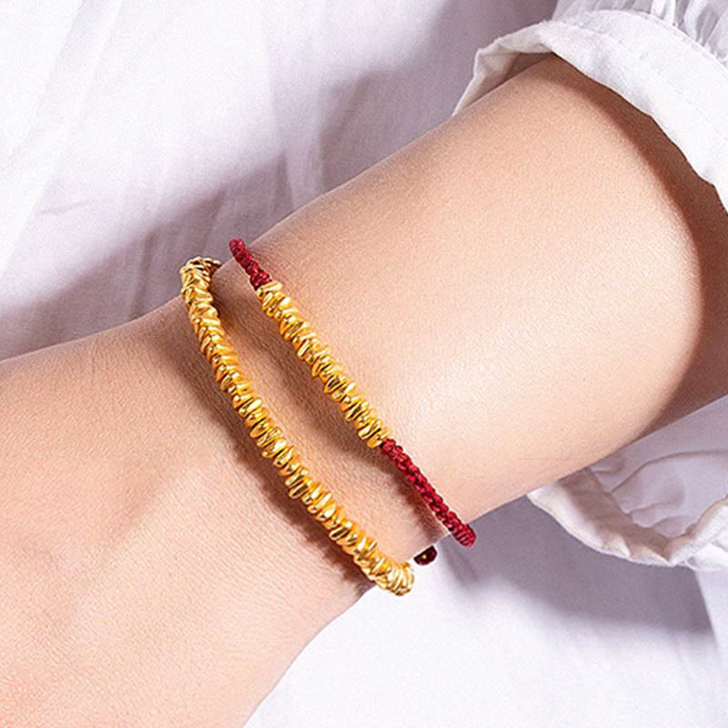 Fortune Jewel 999 Gold Small Gold Pieces Design Handmade Protection Braided Rope Bracelet