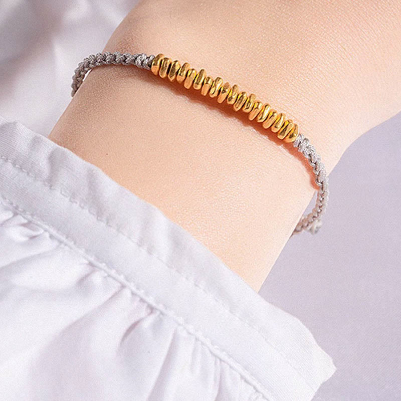 Fortune Jewel 999 Gold Small Gold Pieces Design Handmade Protection Braided Rope Bracelet