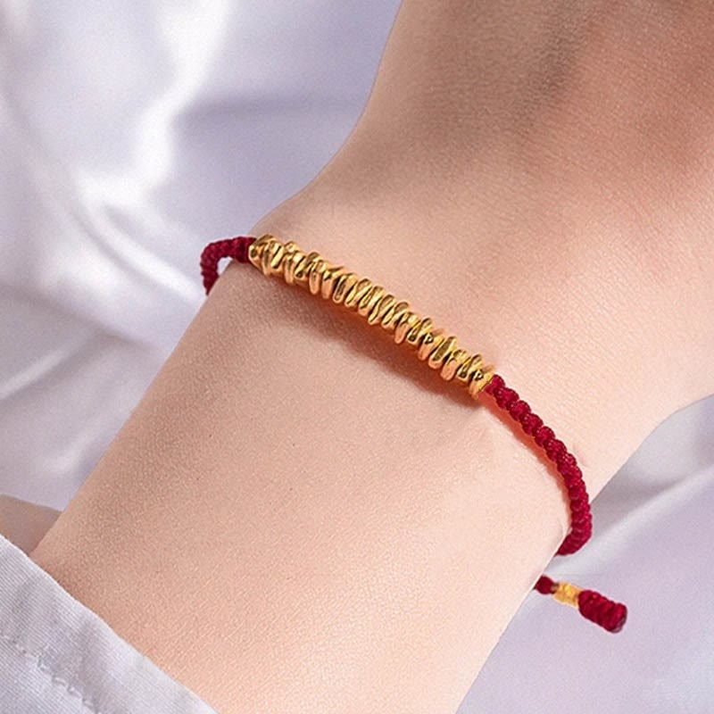 Fortune Jewel 999 Gold Small Gold Pieces Design Handmade Protection Braided Rope Bracelet