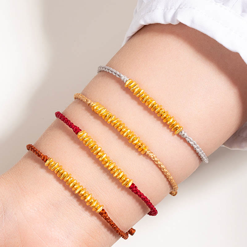 Fortune Jewel 999 Gold Small Gold Pieces Design Handmade Protection Braided Rope Bracelet