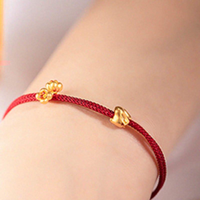 Fortune Jewel 999 Gold Small Lucky Rabbit Osmanthus Design Handmade Luck Braided Rope Bracelet