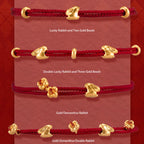 Fortune Jewel 999 Gold Small Lucky Rabbit Osmanthus Design Handmade Luck Braided Rope Bracelet