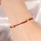 Fortune Jewel 999 Gold Small Lucky Rabbit Osmanthus Design Handmade Luck Braided Rope Bracelet