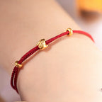 Fortune Jewel 999 Gold Small Lucky Rabbit Osmanthus Design Handmade Luck Braided Rope Bracelet