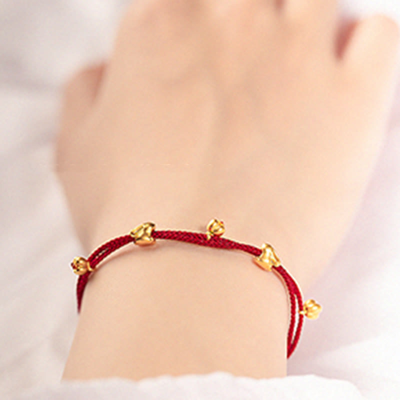 Fortune Jewel 999 Gold Small Lucky Rabbit Osmanthus Design Handmade Luck Braided Rope Bracelet