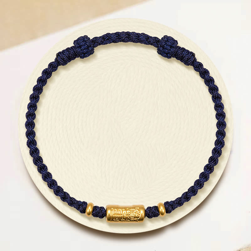 Fortune Jewel 999 Gold Good Luck Amulet Carved Design Handmade Strength Braided Rope Bracelet