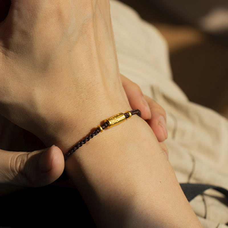 Fortune Jewel 999 Gold Good Luck Amulet Carved Design Handmade Strength Braided Rope Bracelet