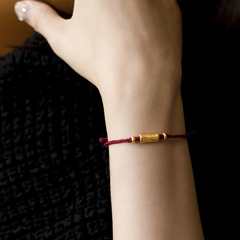 Fortune Jewel 999 Gold Good Luck Amulet Carved Design Handmade Strength Braided Rope Bracelet
