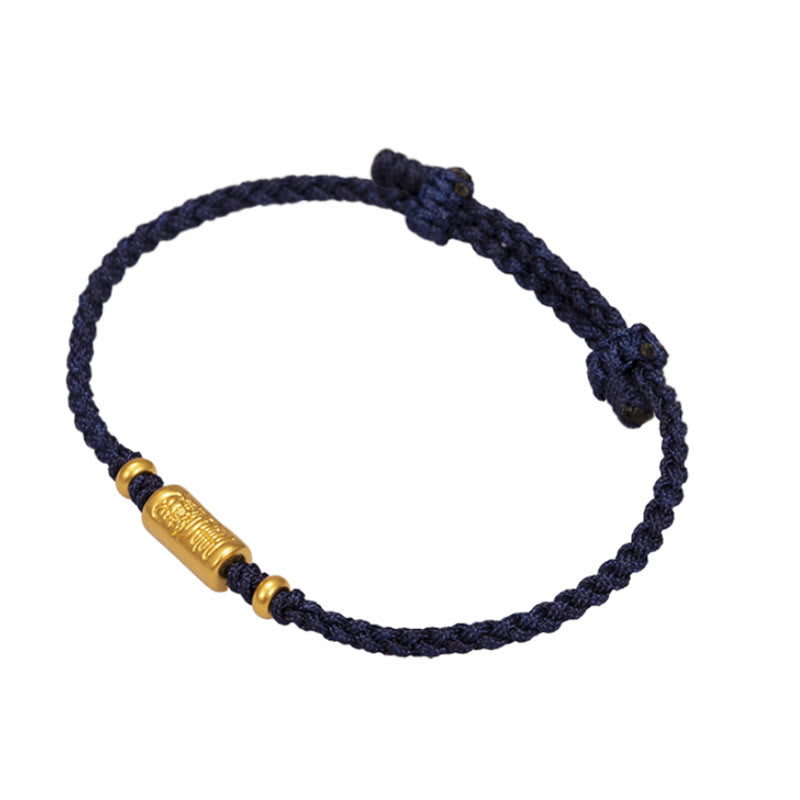 Fortune Jewel 999 Gold Good Luck Amulet Carved Design Handmade Strength Braided Rope Bracelet