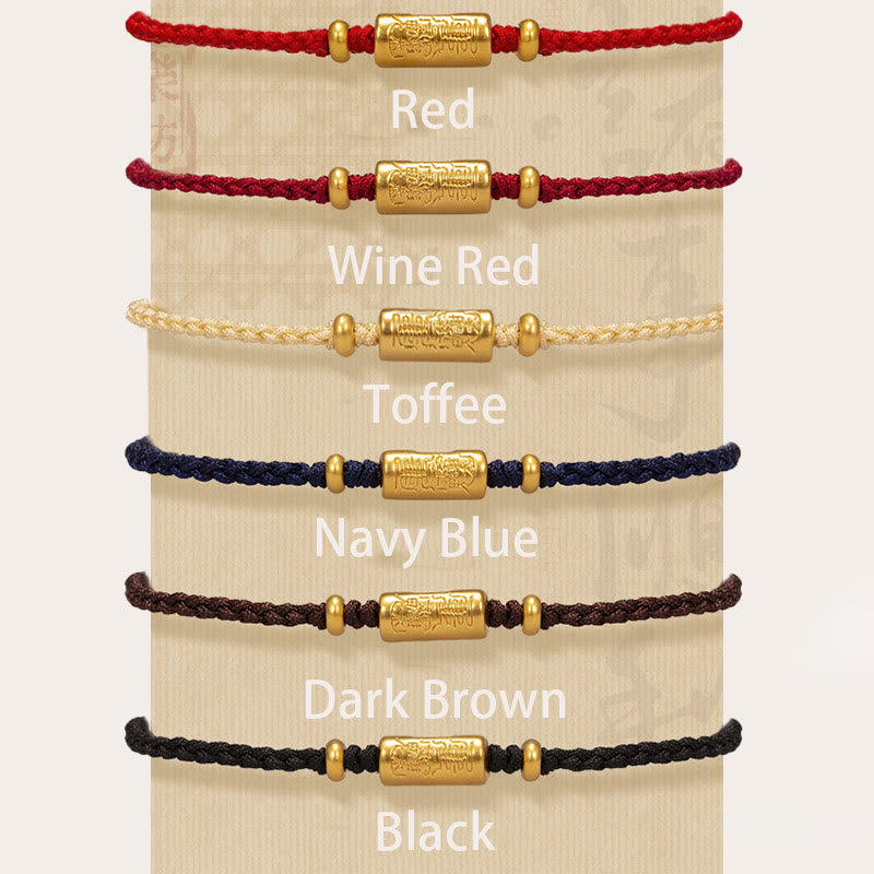 Fortune Jewel 999 Gold Good Luck Amulet Carved Design Handmade Strength Braided Rope Bracelet
