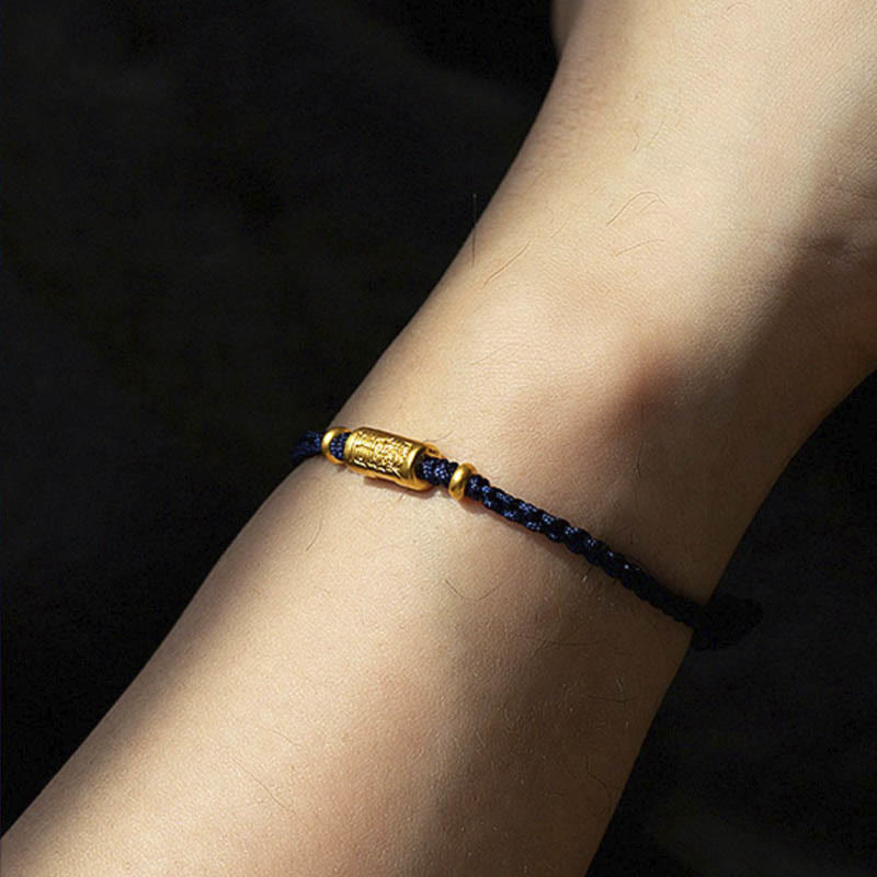 Fortune Jewel 999 Gold Good Luck Amulet Carved Design Handmade Strength Braided Rope Bracelet