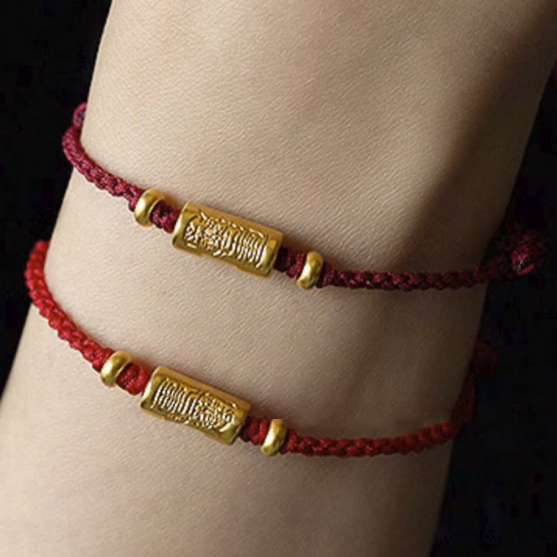 Fortune Jewel 999 Gold Good Luck Amulet Carved Design Handmade Strength Braided Rope Bracelet