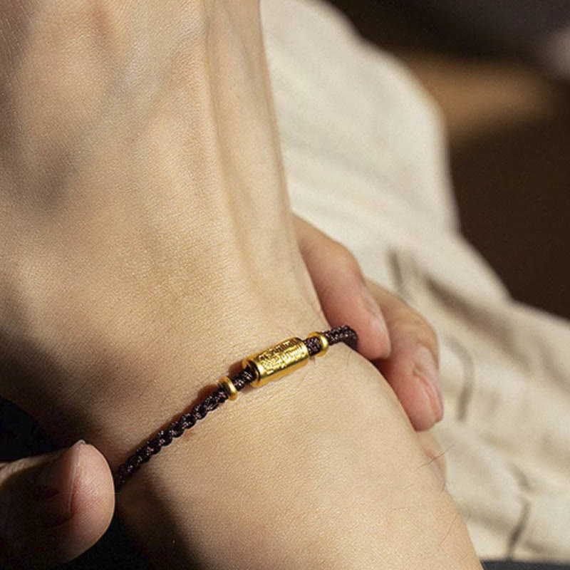 Fortune Jewel 999 Gold Good Luck Amulet Carved Design Handmade Strength Braided Rope Bracelet