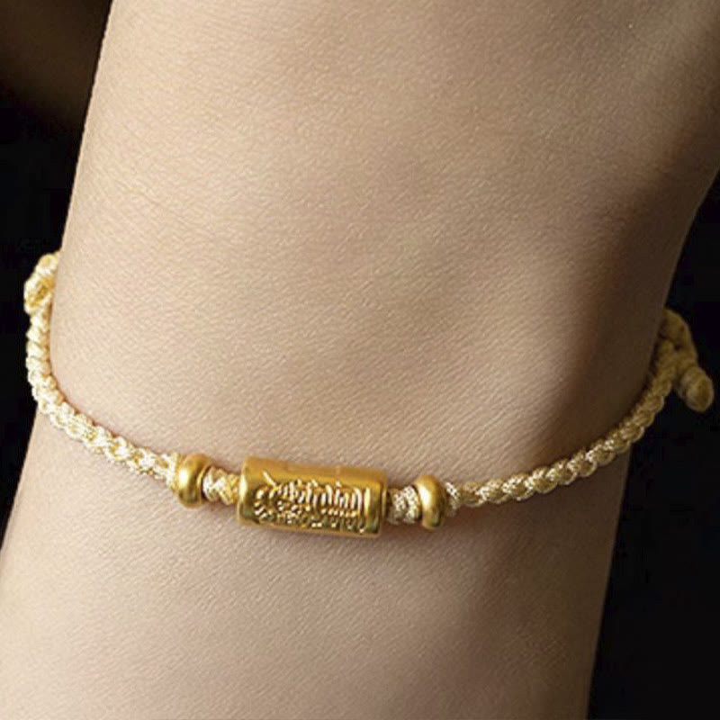 Fortune Jewel 999 Gold Good Luck Amulet Carved Design Handmade Strength Braided Rope Bracelet