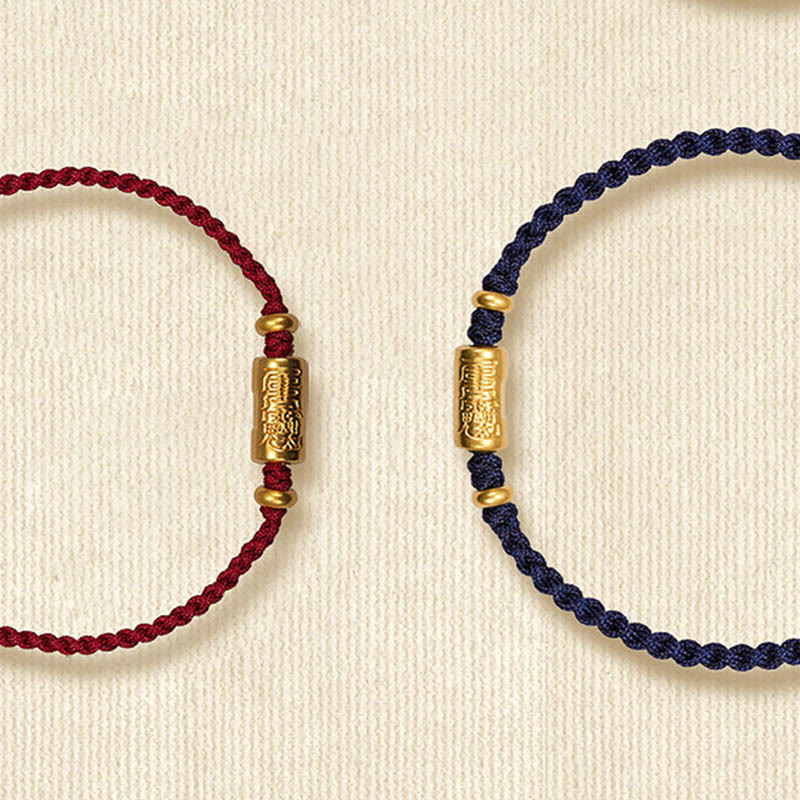 Fortune Jewel 999 Gold Good Luck Amulet Carved Design Handmade Strength Braided Rope Bracelet