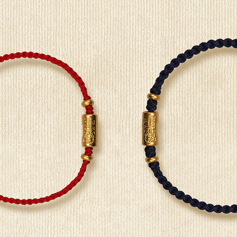 Fortune Jewel 999 Gold Good Luck Amulet Carved Design Handmade Strength Braided Rope Bracelet