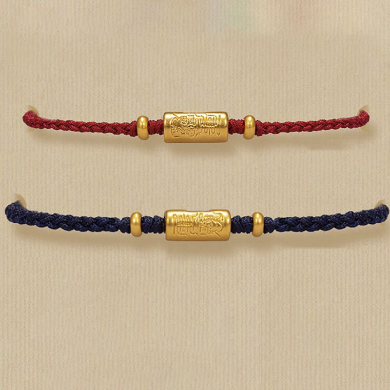 Fortune Jewel 999 Gold Good Luck Amulet Carved Design Handmade Strength Braided Rope Bracelet