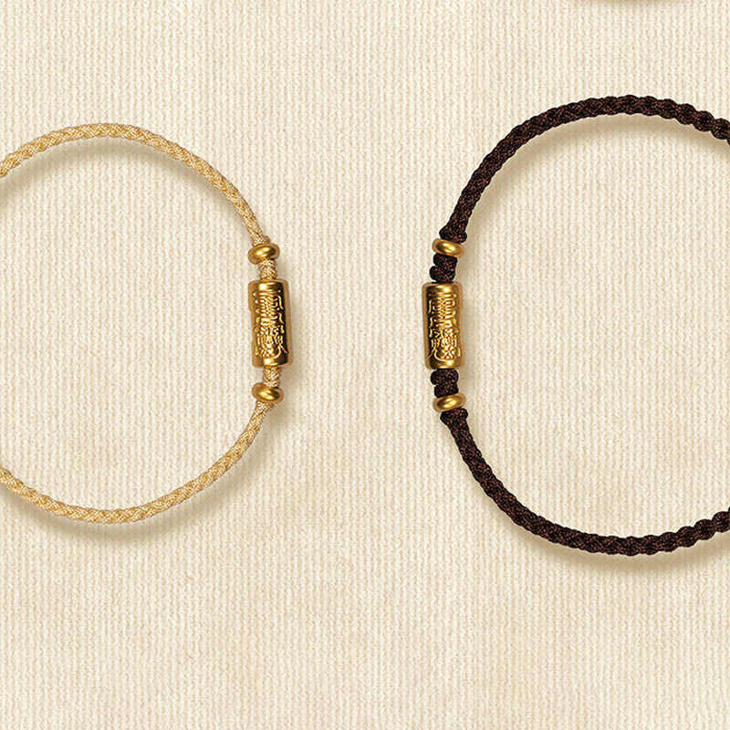 Fortune Jewel 999 Gold Good Luck Amulet Carved Design Handmade Strength Braided Rope Bracelet