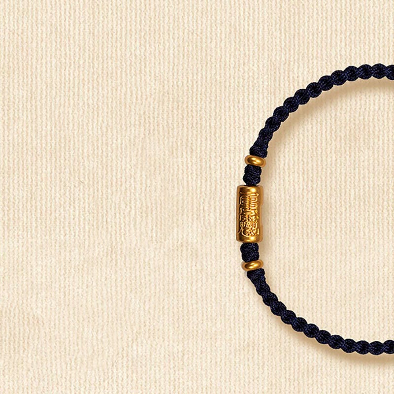 Fortune Jewel 999 Gold Good Luck Amulet Carved Design Handmade Strength Braided Rope Bracelet