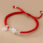 Buddha Stones Handmade 925 Sterling Silver Fu Character Auspicious Clouds Blessing Braided Rope Bracelet
