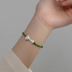 Fortune Jewel Handmade 999 Sterling Silver Fu Character Wish Ruyi Handle Luck Braided Green Rope Bracelet