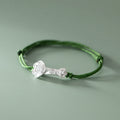 Fortune Jewel Handmade 999 Sterling Silver Fu Character Wish Ruyi Handle Luck Braided Green Rope Bracelet