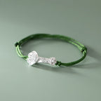 Fortune Jewel Handmade 999 Sterling Silver Fu Character Wish Ruyi Handle Luck Braided Green Rope Bracelet