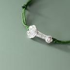 Fortune Jewel Handmade 999 Sterling Silver Fu Character Wish Ruyi Handle Luck Braided Green Rope Bracelet
