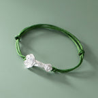 Fortune Jewel Handmade 999 Sterling Silver Fu Character Wish Ruyi Handle Luck Braided Green Rope Bracelet