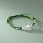 Fortune Jewel Handmade 999 Sterling Silver Fu Character Wish Ruyi Handle Luck Braided Green Rope Bracelet
