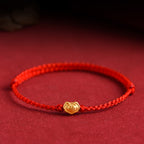 Fortune Jewel 999 Gold Chinese Lock Charm Fu Character Protection Handmade Rope Bracelet