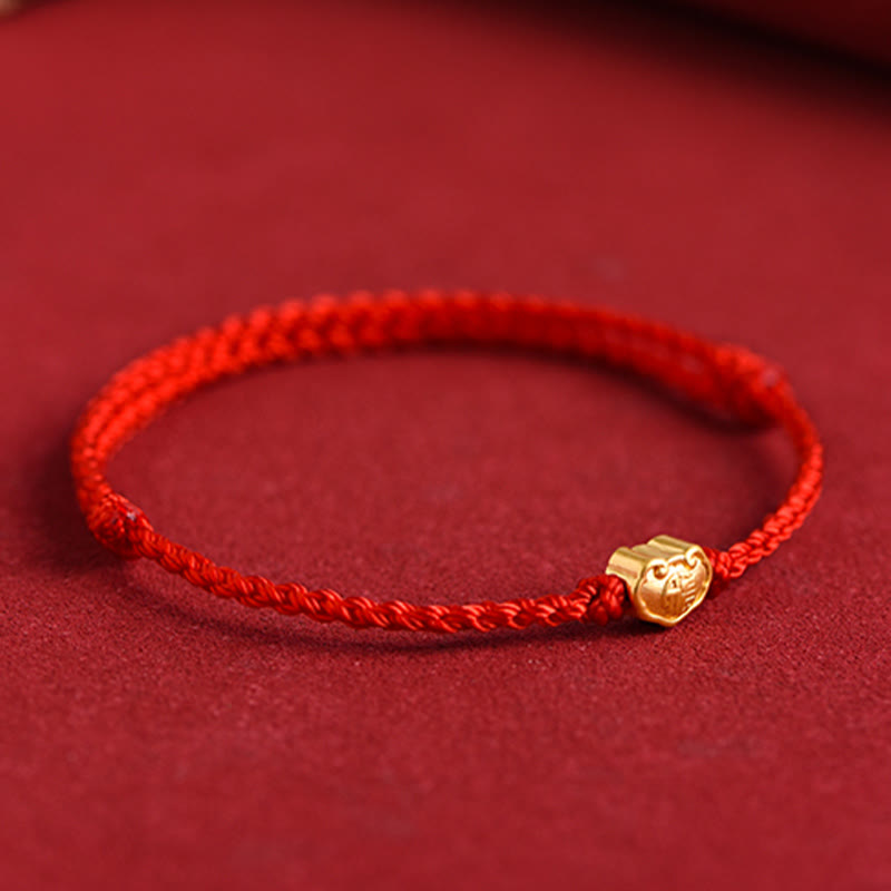Fortune Jewel 999 Gold Chinese Lock Charm Fu Character Protection Handmade Rope Bracelet
