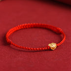 Fortune Jewel 999 Gold Chinese Lock Charm Fu Character Protection Handmade Rope Bracelet