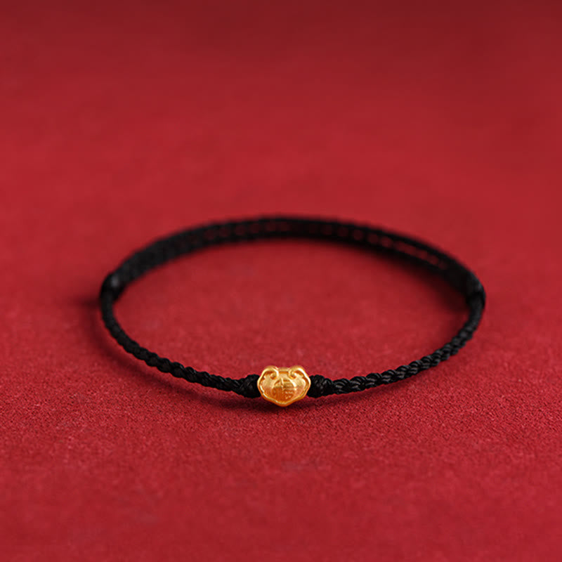 Fortune Jewel 999 Gold Chinese Lock Charm Fu Character Protection Handmade Rope Bracelet