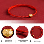 Fortune Jewel 999 Gold Chinese Lock Charm Fu Character Protection Handmade Rope Bracelet