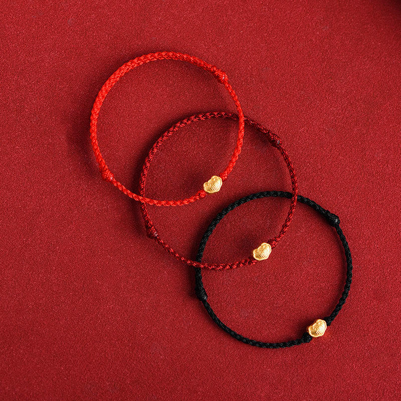 Fortune Jewel 999 Gold Chinese Lock Charm Fu Character Protection Handmade Rope Bracelet